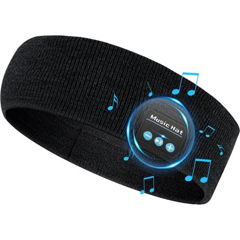 Casque de Sommeil sans Fil, Bluetooth Bandeau de Sport Ecouteurs avec Ultra-Fins HD Stéréo Haut-parleurs, Idéal pour Dormir, Faire de I'exercice et Voyager (Black) (1/5)