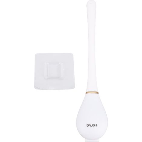 Brosse WC Murale avec Support - Set de Nettoyage pour Toilettes à Poils Doux TPR Blanc - Longue Manche Antirouille et Adhésif Invisible, 42.5cm (1/5)