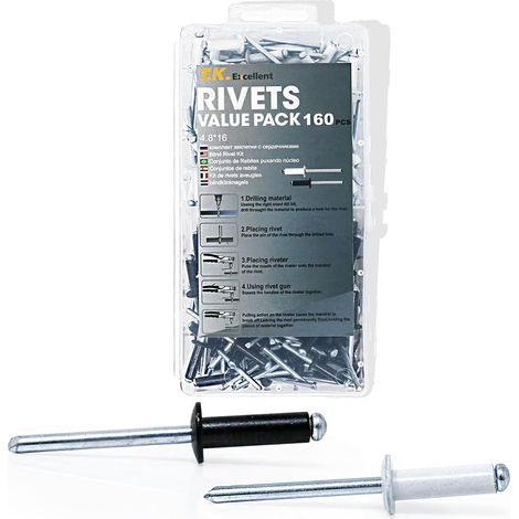 Rivet noir-Rivet blanc-Lot de 160 rivets pop en acier aluminium avec petite tête Noir et blanc M4,8 16 mm (1/5)