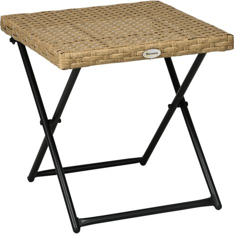 Table basse pliante extérieur cosy chic, 40x40x40 cm, métal époxy, résine tressée et bois naturel (1/5)