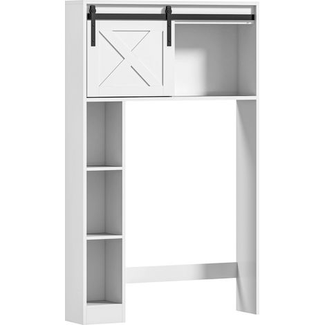 Meuble rangement WC porte coulissante blanc étagère réglable 130x45x30cm