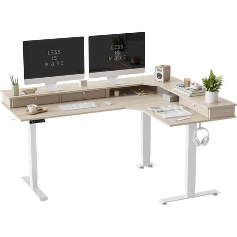 FEZIBO Elektrischer Höhenverstellbarer Schreibtisch L-Form 160x120cm Weiß/Heller (1/5)