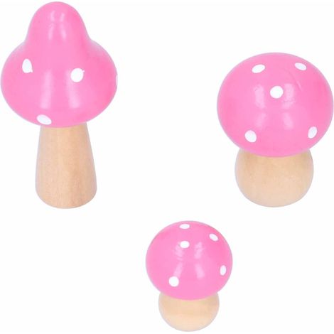 Lot de 3 décorations champignons en bois mignonnes et originales pour bureau et maison, rose (1/5)