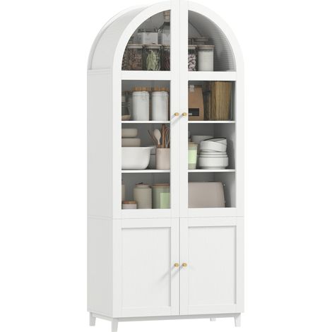 Mobile da cucina, vetrina con 4 ante (2 in acrilico) e ripiani regolabili, 78 x 40 x 180 cm, bianco