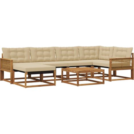 Outdoor Sofa Set 7 pcs Natural and Beige Solid Acacia Wood vidaXL