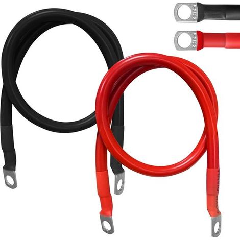 Câbles de batterie 12 V 2 pièces – Câbles en cuivre 16 mm² et 50 cm avec cosses à œillet M8 – Câbles de masse et rallonges pour voiture camion moto camping-car bateau et installation solaire (1/5)