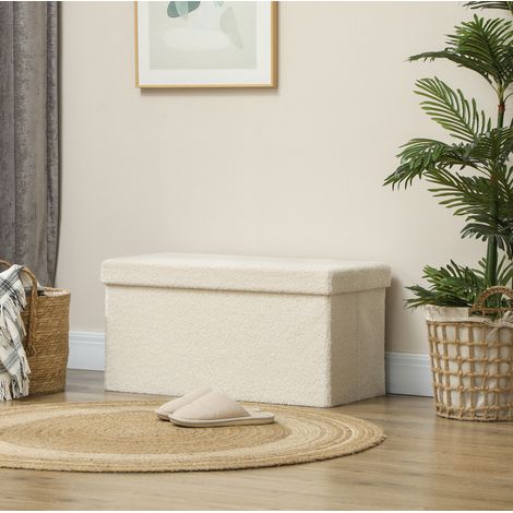 MEUBLIV Banco arcón 76 x 38 x 38 cm blanco crema – plegable, asiento acolchado, con almacenaje (1/5)
