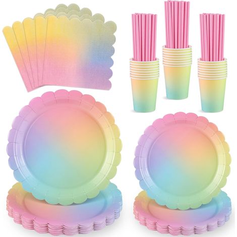 Lot De 125 Vaisselle De Fête Arc-En-Ciel En Carton (1/5)