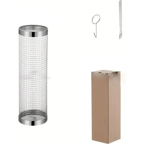 Panier de barbecue rond en acier inoxydable – Panier grilloir cylindrique rotatif en treillis métallique – Grille de barbecue portable pour camping et plein air (1/5)