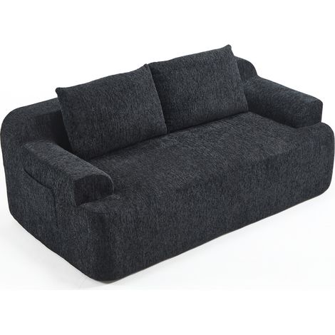 CHICFURN Canapé convertible 2 places en velours côtelé noir, sofa modulaire profond avec coussins amovibles, sans montage, pour salon chambre (1/5)