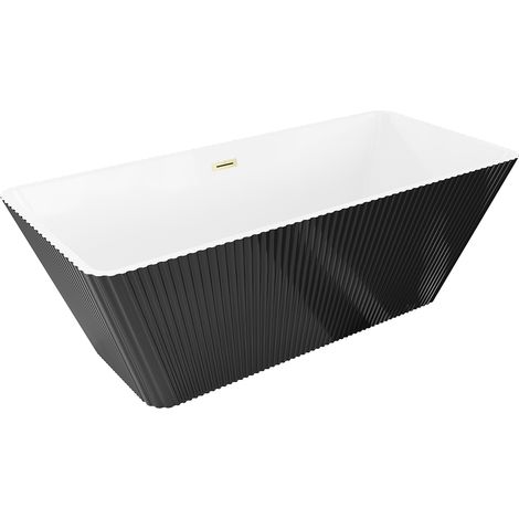 Mexen Tava freistehende geriffelte Badewanne 170 x 75 cm, weiß/schwarz, Überlauf gold gebürstet - 52851707575-55 (1/5)