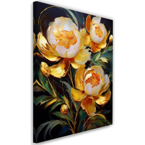 Tableau déco Fleurs de pivoines peintes en jaune doré 40x60 (1/5)