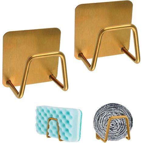 Porte-éponge adhésif acier inoxydable évier porte-éponge savon support inoxydable accessoires cuisine Or (1/5)