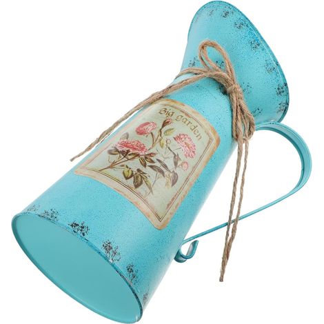 Pichet Vintage en Fer Forgé Bleu, Seau à Fleurs Élégant pour Décoration Maison et Rangement, Style Rétro Artistique pour Arrangements Floraux (1/5)