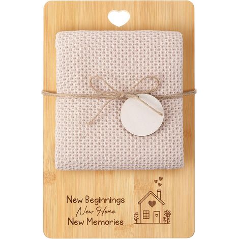 Cadeau de Pendaison de Crémaillère Appartement Planche à Découper en Bois Torchon Cuisine Coton Cadeau pour Nouvelle Maison Cérémonie Clôture (1/5)