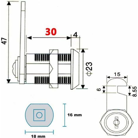Serrure Cylindre - 30 mm - Acier Inoxydable Nickelé - Pour Armoire Boîte Aux Lettres Tiroir - 1 Pièce (1/4)