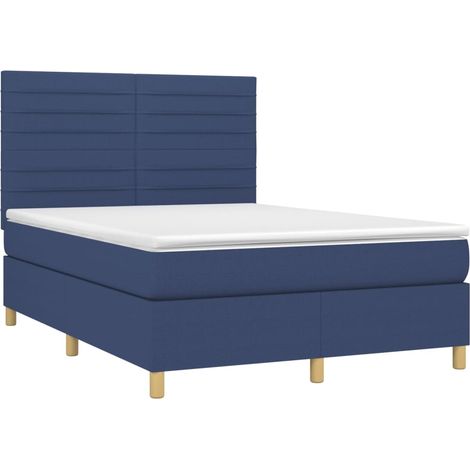 Box Spring Bed with Mattress&LED Blue 140x200 cm Fabric vidaXL (1/4)