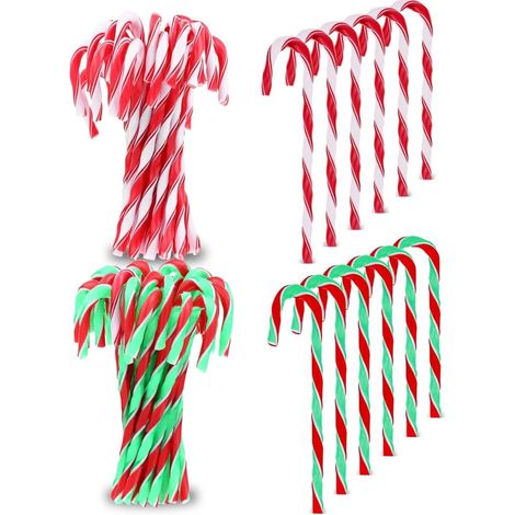 60 Pièces Canne de Noël, 15cm Canne en Bonbon en Plastique Ornements Suspendu d'arbre de Noël pour Fêtes de Noël, Nouvel an, Décoration Faveurs de Maison (Rouge et Blanc, Vert Rouge et Blanc) (1/5)
