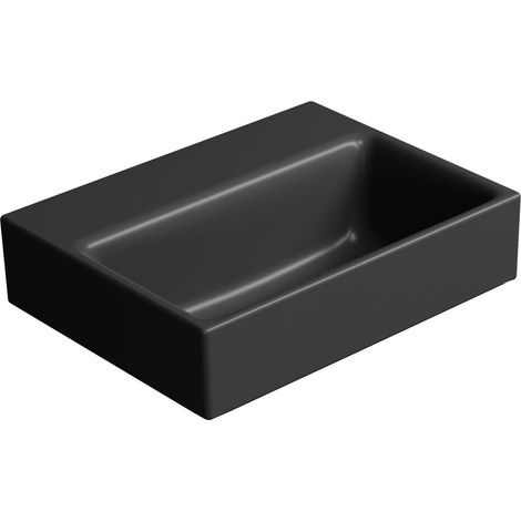 Lavabo en céramique NUBES 36x28cm, sans trou pour robinetterie, noir mat (1/3)