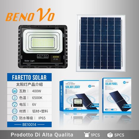 Faro led 400W con pannello solare 25w sensore crepuscolare esterno ip66 150lm/w (1/3)