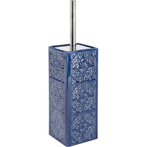 WENKO Spazzola WC in ceramica Cordoba, spazzola WC in silicone, spazzola WC nera, Ceramica, 35x9,5x9,5cm, blu scuro (1/6)