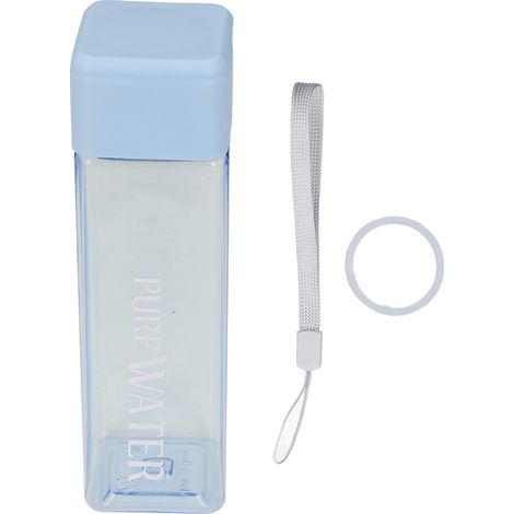 Bouteille d\'eau 500ml 17oz Transparente Portable avec Impression Lettres et Corde Poignet Bleue (1/5)