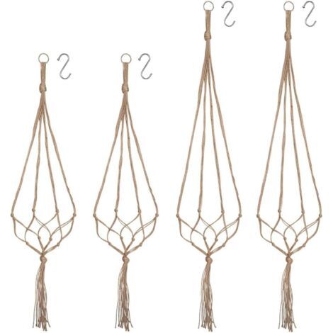 Panier Suspendu en Macramé, Ensemble de 4 Boho Décoratif en Corde de Chanvre Support de Pot de Fleur Suspendu Panier Suspendu Plantes pour Plafonds Extérieurs Intérieurs Balcons Décoration (1/5)
