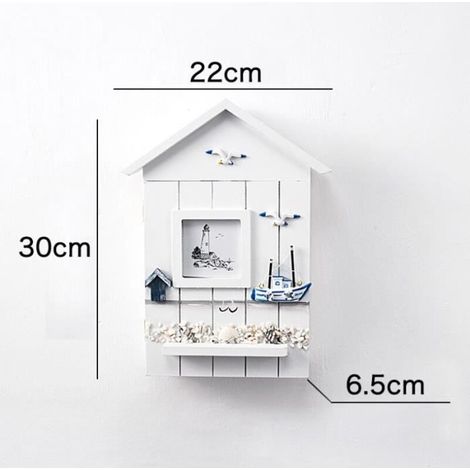 Kalavika Armoire à clés en Bois Porte-Clés Boîte de Rangement de Style Méditerranéen Nautique Mural avec 6 Crochets, bateau (1/4)