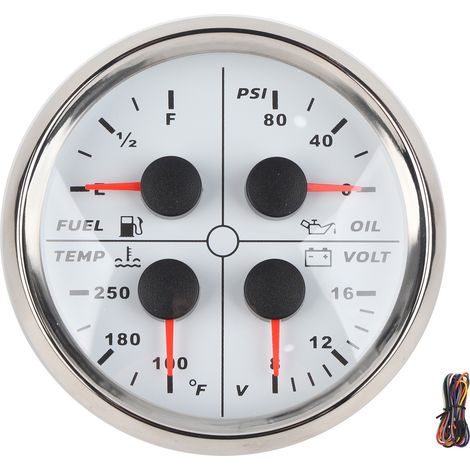 Jauge de niveau d'huile et pression 85mm 4 en 1 Voltmètre multifonction pour bateaux yachts voitures (1/5)