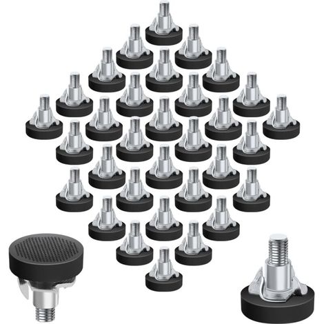 Set of 32 Adjustable M6 Leveling Feet for Heavy Duty Furniture, with T-Nuts and Fixing Screws