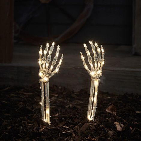 2 Mains Squelette Lumineuses à Piles Lumières Piquets Déco Halloween pour intérieur et extérieur, finition (1/3)
