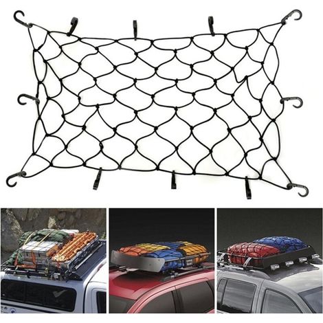 Filet de Chargement pour Lit de Camionnette, Filet de Chargement pour Galerie de Toit pour Voitures, Filet de Rangement de Bagages en Maille élastique avec Crochets, 90 Cm X 120. (1/5)