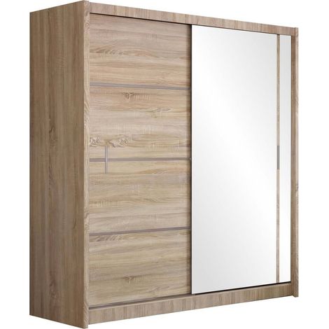Armario Honolulu 106, Roble Sonoma, 215x203x61cm, Puertas de armario: Correderas, Número de estantes: 8