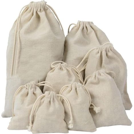 Lot de 20 poches avec cordon de serrage en coton fait à la main - Petits sacs légers et respirants réutilisables avec cordon de serrage pour mariage, fête d'anniversaire (15 x 20 cm) (1/5)