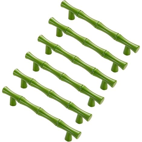 poignées de porte modernes et créatives en forme de bambou vert — Poignées de style vintage en alliage de zinc pour tiroirs, placards, penderies et décoration de cuisine (style ferme) — 96 mm (1/5)