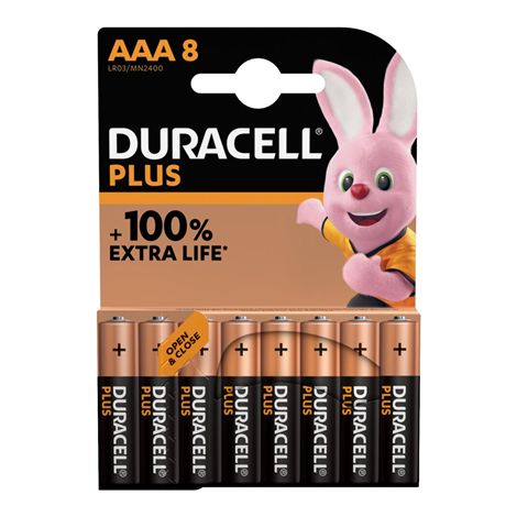 Duracell - Pile alcaline blister x8 Duracell Plus 100% LR03 - AAA 1.5V 1175mAh