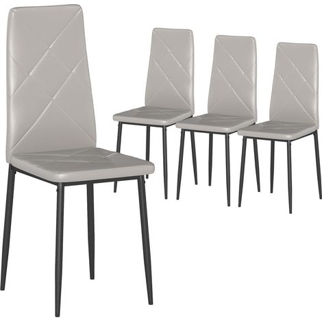 Pour Vos Convives, Confort au Quotidien et Sol Protégé : Lot de 4 Chaises de Cuisine, Dossier Haut en Similicuir Gris (1/5)