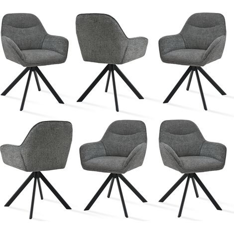 Goeurvant Silla giratoria a 360° con asiento mullido, respaldo curvado elegante y reposabrazos ergonómicos, confort elegante para cualquier habitación - Juego de 6 - Gris/Verde - Chenilla