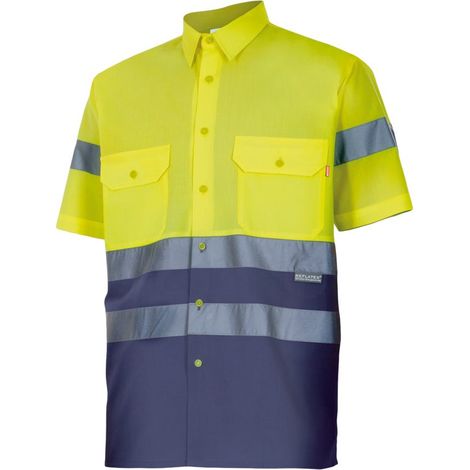 Camisa Bicolor Manga Corta Alta Visibilidad AZUL MARINO/AMARILLO FLÚOR XXL