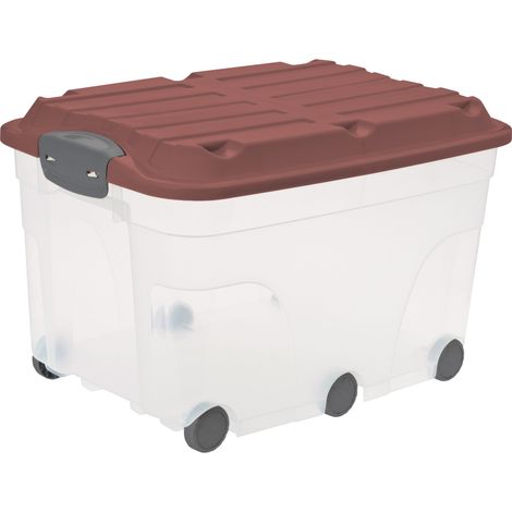 Rotho Aufbewahrungsbox Roller 6 mit Rollen und Deckel 57 L iron rot Aufbewahrungsbox