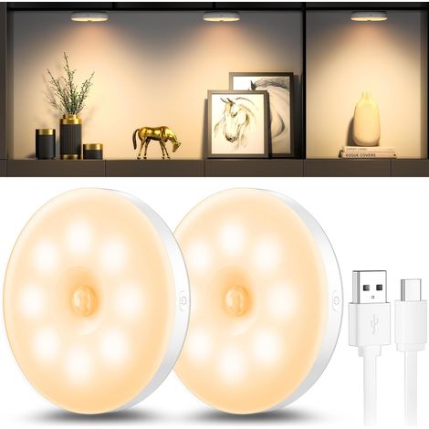 Dimmable Veilleuse Detecteur de Mouvement USB Rechargeable, Lampe Detecteur de Mouvement Interieur, Lumière Chaude pour Couloir de Cuisine, Armoire (1/5)