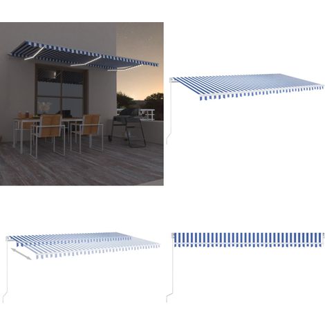 Markise Manuell Einziehbar mit LED 600x350 cm Blau und Weiß - Markise - Sonnendach - Gartendekoration - Outdoor Möbel - Terrassenüberdachung - Home & Living
