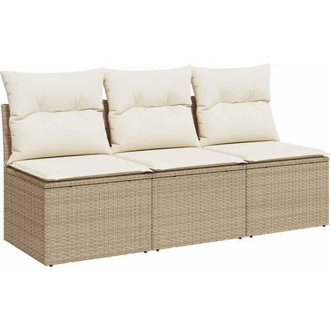 Maison Exclusive - Gartensofa mit Kissen 3-Sitzer Beige Poly Ratt