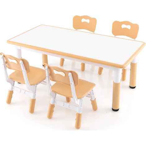 Conjunto de mesa y 4 sillas regulables 120 x 60 x 48-60 cm para niños espacio seguro y confortable fabricado en PP natural 200018346