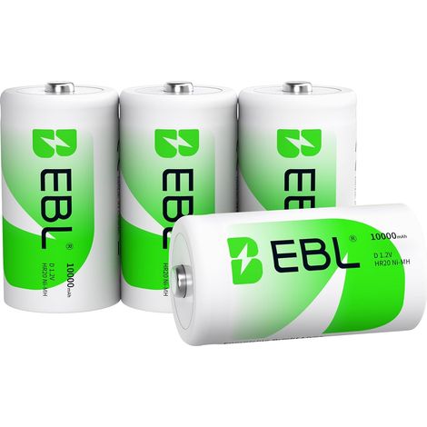4PCS Piles D Rechargeables, Pile D/ HR20/Type D/Baby D 1.2V NI-MH Puissante de Durable, pour Gaz, Éclairage, Radio, Horloge Murale, etc. (1/5)