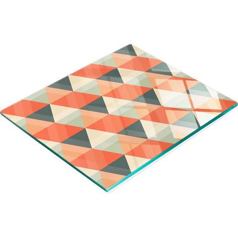 Tablero de vidrio decorativo multifuncional con formas geom茅tricas de 60x52 cm.