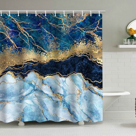 Duschvorhang mit Marmormuster (150 x 180 cm), bedruckter, wasserdichter Stoffduschvorhang, Duschvorhang aus Polyester mit geometrischem Muster, inklusive 12 Haken.