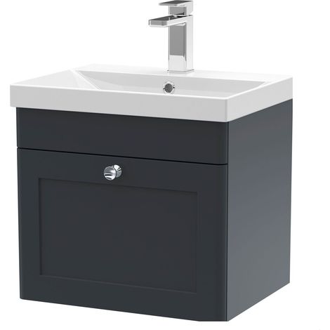 Swynnerton Traditional 1 Drawer Wall Hung Vanity Unit with Thin Edge Basin, Dark Grey, 500mm