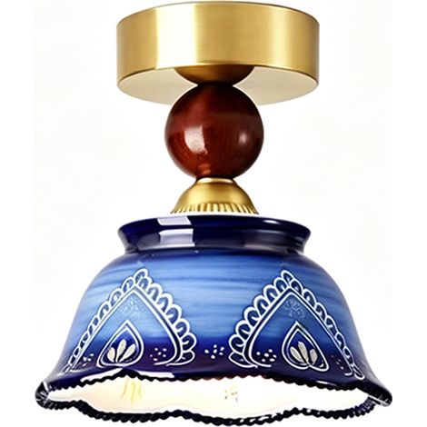 Lampe Plafond en Céramique, Style Bohème Vintage, Dégradé Bleu Indigo et Vert Forêt, 3 Teintes de Lumière (1/5)