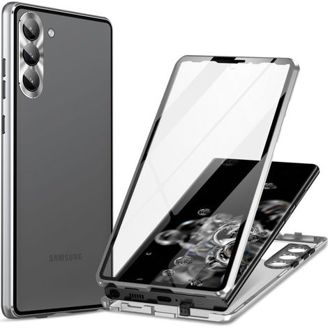Custodia per Samsung Galaxy S23 Plus, con doppio vetro magnetico, argento (1/5)
